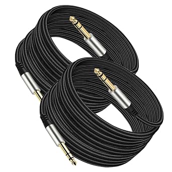 Pack of 2 TRS Instrument Cable 1/4 Inch Straight 6.35mm Male Jack Nylon Braided Studio Cord 16 Feet-2 Pack