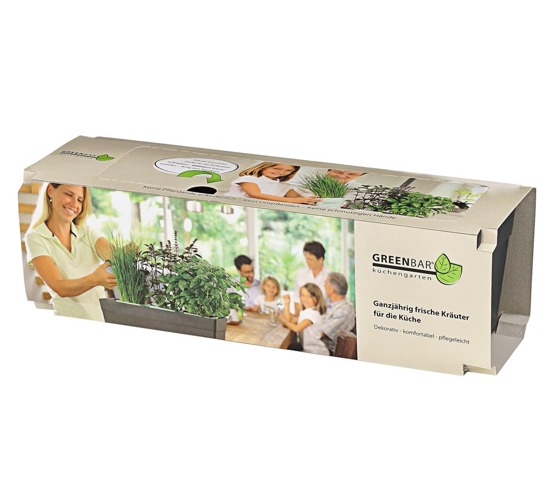 Greenbar® Kräuterkasten, für 3 Kräutertöpfe, mit integriertem Bewässerungssystem, für Indoor/Outdoor, 48 x 16 x 15.5 cm, Kunststoff, anthrazit