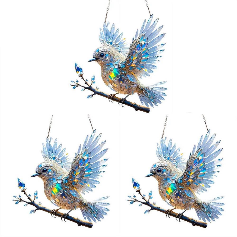Décoration Oiseau Bleu En Acrylique 2D – Style Vitrail Teinté – Environ 20x20 Cm – Attrape-soleil Pour Fenêtre, Jardin, Intérieur