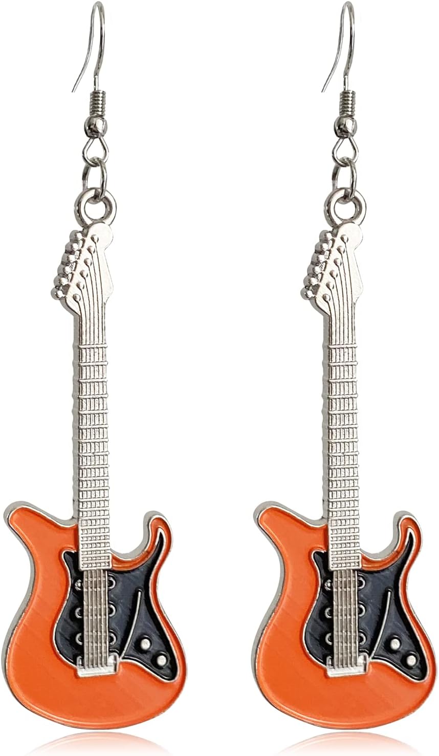 Fashion Cute Metal Black White Music Bass Electric Guitar Dangle Drop Earrings for Women Music Lovers teacher singer Hypoallergenic Personalized Jewelry Gifts