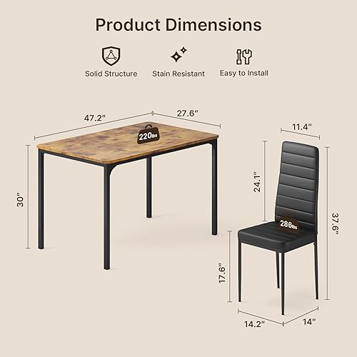 Miniatura 8 de Gizoon Juego de mesa de comedor para 4, juego de mesa de cocina de 5 piezas con 4 sillas tapizadas de piel sintética para comedor, sala de estar,