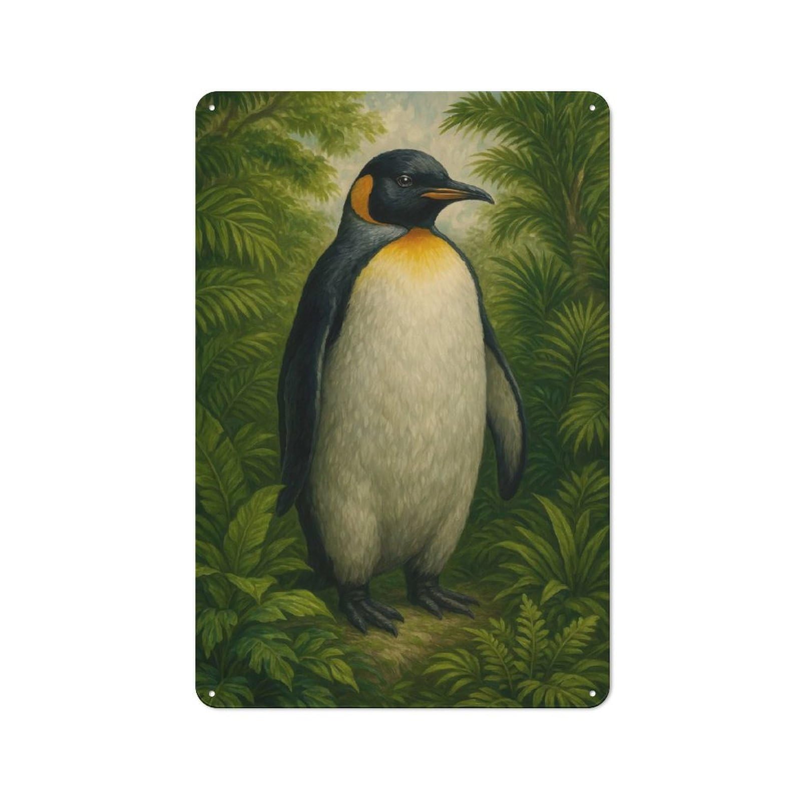 Vintage Metal Sign with Penguin in Jungle Painting Design 30x20cm, Retro Room Wall Plaque for Home, Shop, Pub Or Studio Wall