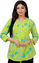 Women Floral Print V-Neck Cotton Top | 3/4 Sleeves Casual Top for Spring & Summer | Trendy & Comfortable for Everyday Wear or Casual Outings