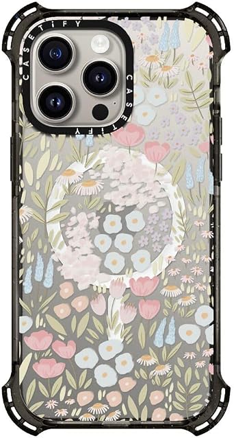 CASETiFY Bounce iPhone 15 Pro Max Case [6X Military Grade Drop Tested / 21.3ft Drop Protection/Compatible with Magsafe] - Flower Prints - Eleanor by Ivory Paper Co - Clear Black