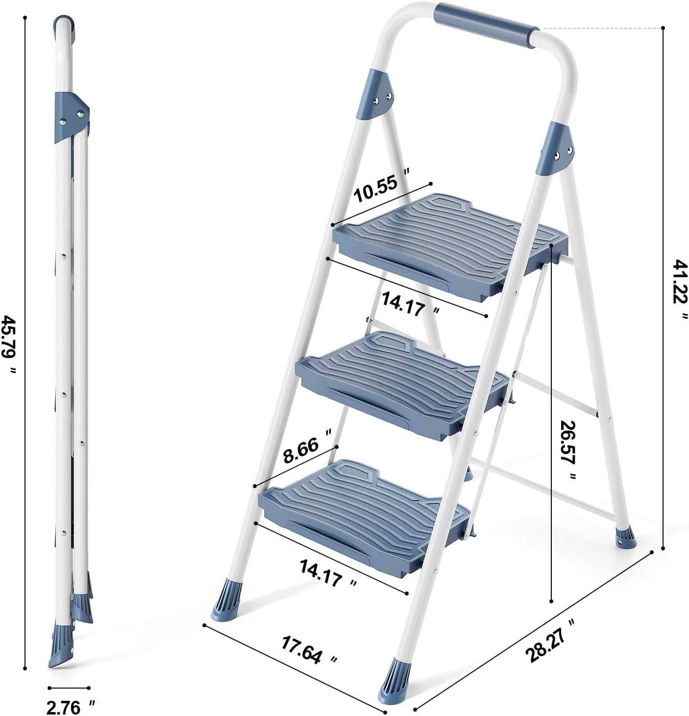 KINGRACK 3 Step Ladder, Folding Step Ladder with Anti-Slip Wide Pedal and Handrails, Foldable Stepladder Step Stool for Adults, Pass 900LBS Testing, for Home Garage Garden, Blue - Image 7