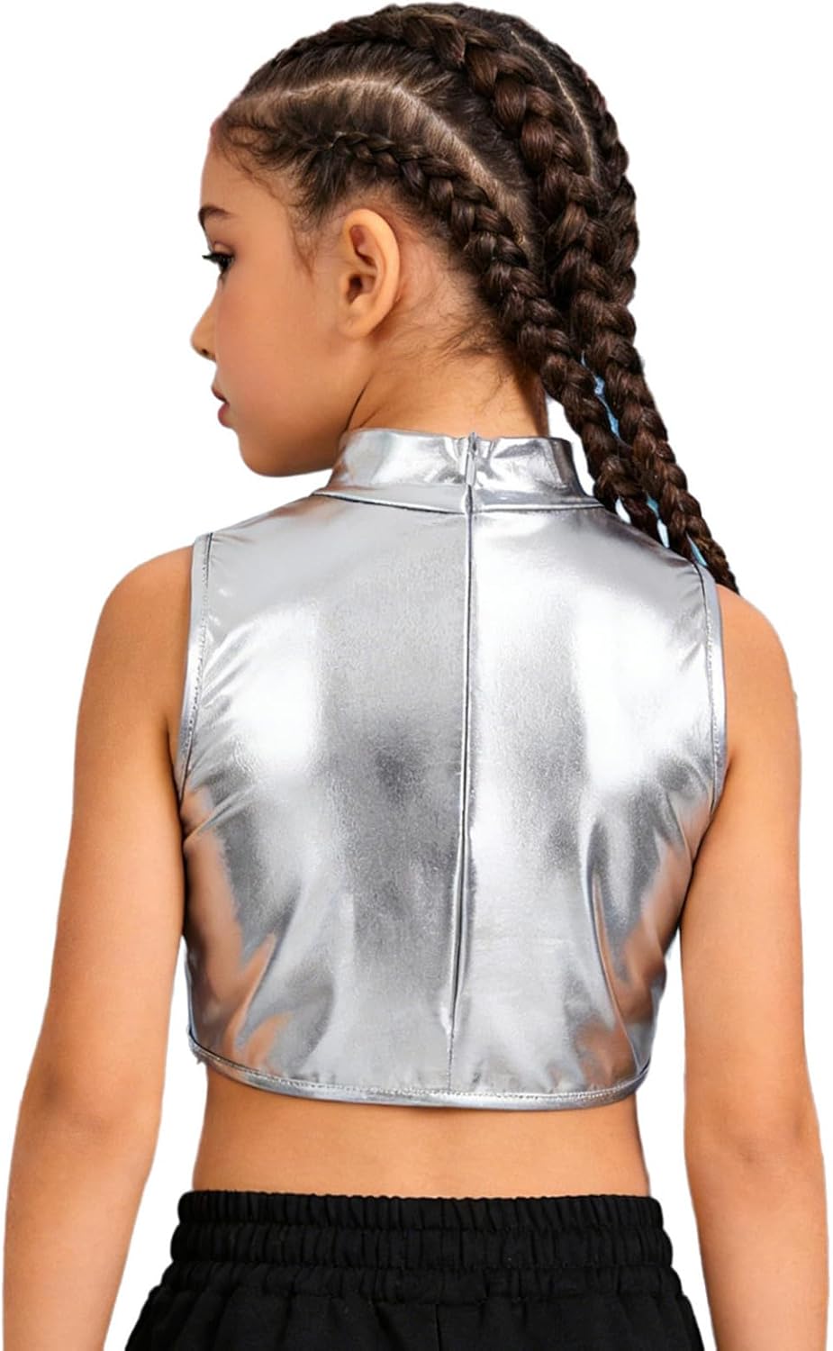 YiZYiF Girls Sequins Dance Crop Tops Jazz Hip Hop Performance Tank Vest Sparkly Blouse Shiny Shirt Ruffles Crop Cami