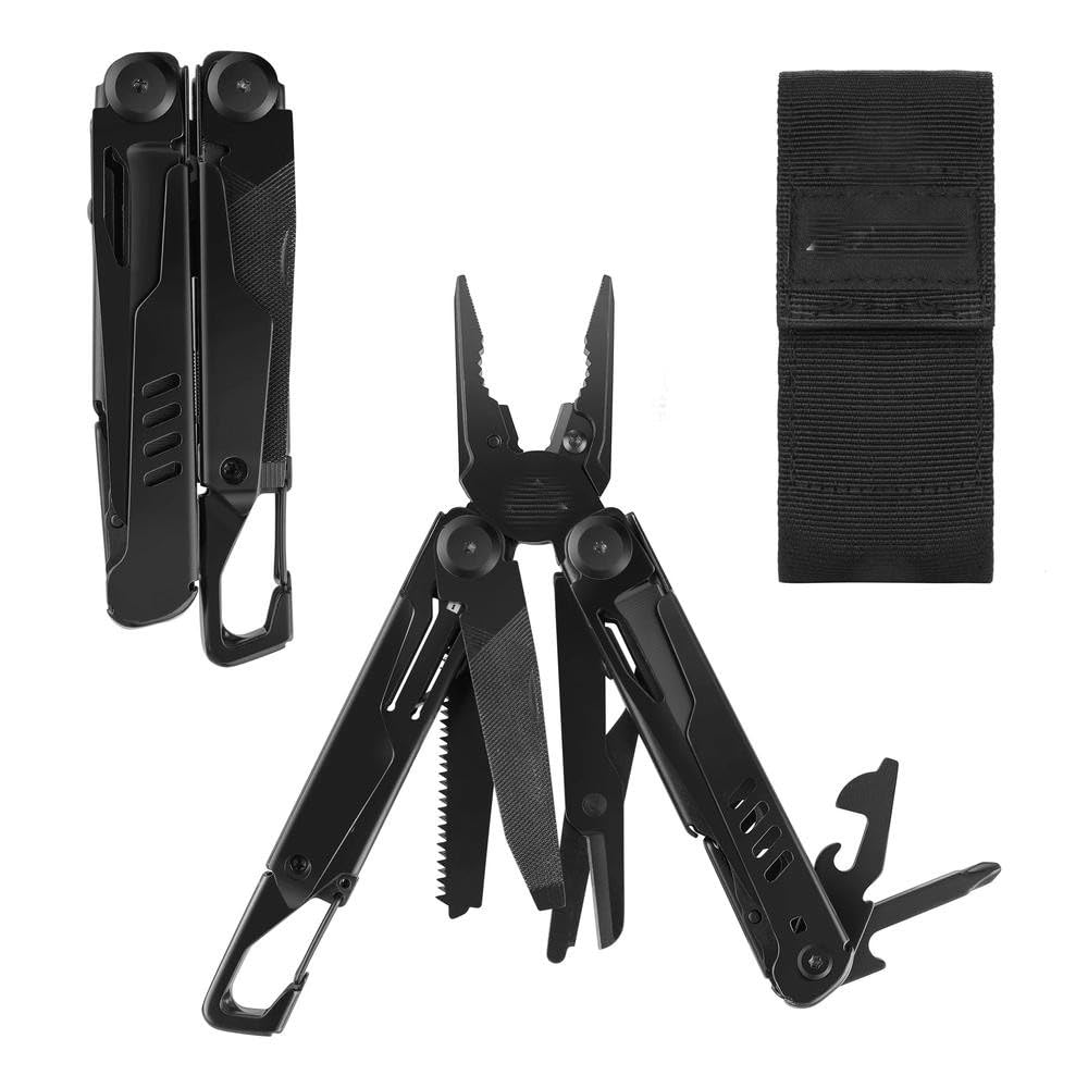 Pince Multi-Outils 15 en 1 avec Gaine Pince Pliante Dénudeur de Fils Camping en Plein air Survive Mini Outil Multifonction Portable de Poche