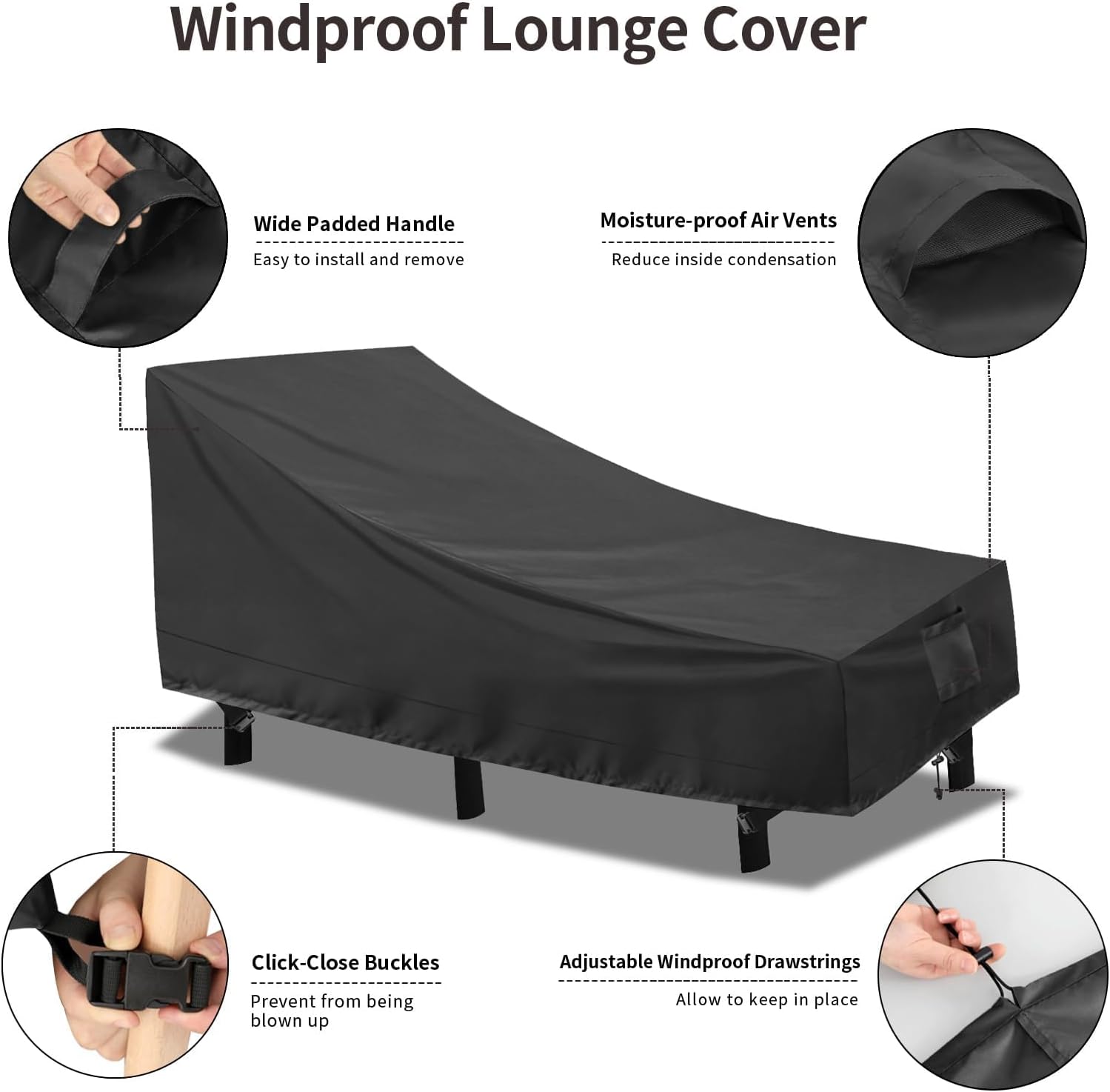 PureFit Outdoor Chaise Lounge Cover, Lounge Chair Covers Waterproof Patio Furniture Lounge Chair Cover, UV Resistant & Weatherproof, 2 Pack, 68" L x 30" W x 30" H Inches, Black
