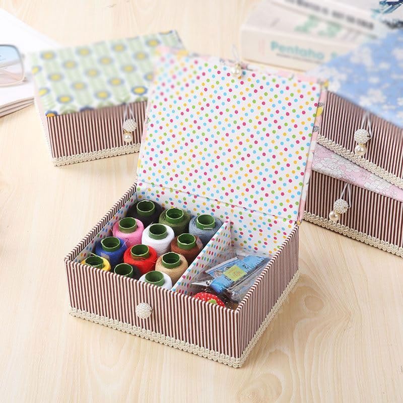 MVNOIRE Home-use Sewing Kit Retro-Style Box Storing Needles Threads Portable Convenient