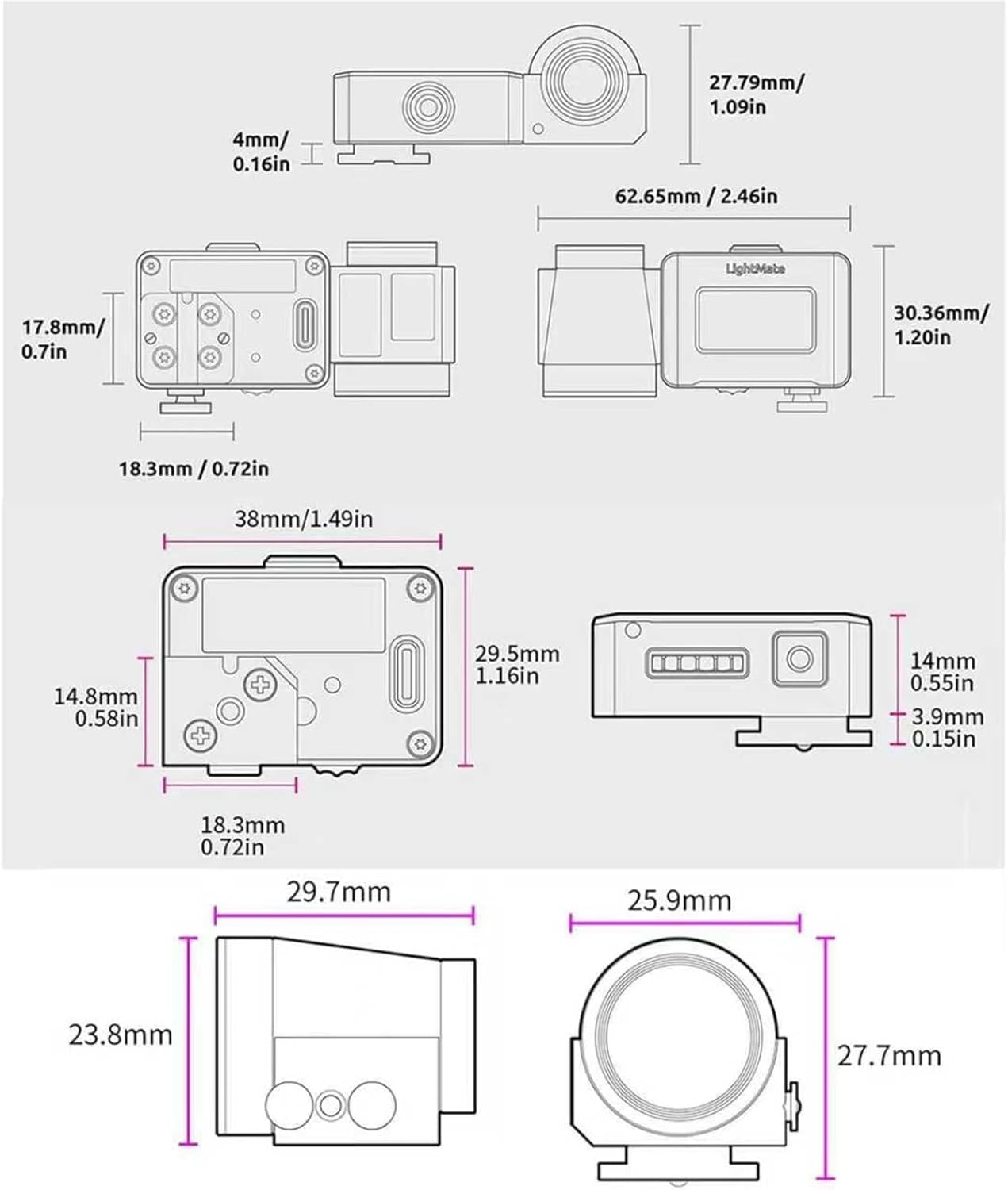 Light Meter, Film Camera Light Meter, with Viewfinder, 17° Metering, with Cold Shoe Mount, Adjust ISO, Aperture and Shutter Speed Photography, for Vintage Cameras (Black)