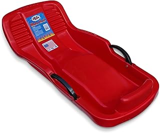 Flexible Flyer Winter Heat Steerable Snow Sled – 38” Red Plastic Sled with Built In Brake System – Durable Toboggan for 1 Rider, Kids Ages 4 and Up – Made in USA