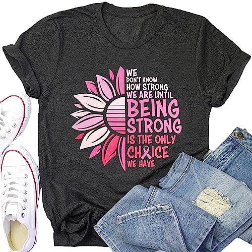 Breast Cancer Shirts Women Breast Cancer Awareness T-Shirts Cancer Survivor Pink Ribbon Short Sleeve Graphic Tee Tops
