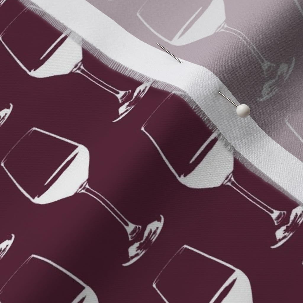Spoonflower Fabric - Wine Glass Small Red Vintage Printed on Organic Cotton Sateen Fabric by The Yard - Sewing Quilting Apparel Home Decor