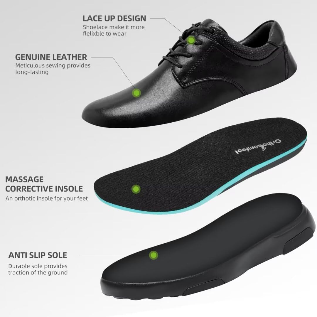 OrthoComfoot Men's Orthopedic Leather Dress Walking Shoes: Comfortable Orthotic Fashion Sneakers with Arch Support, Casual Plantar Fasciitis Business Work Oxfords for Foot and Heel Pain Relief - Image 5