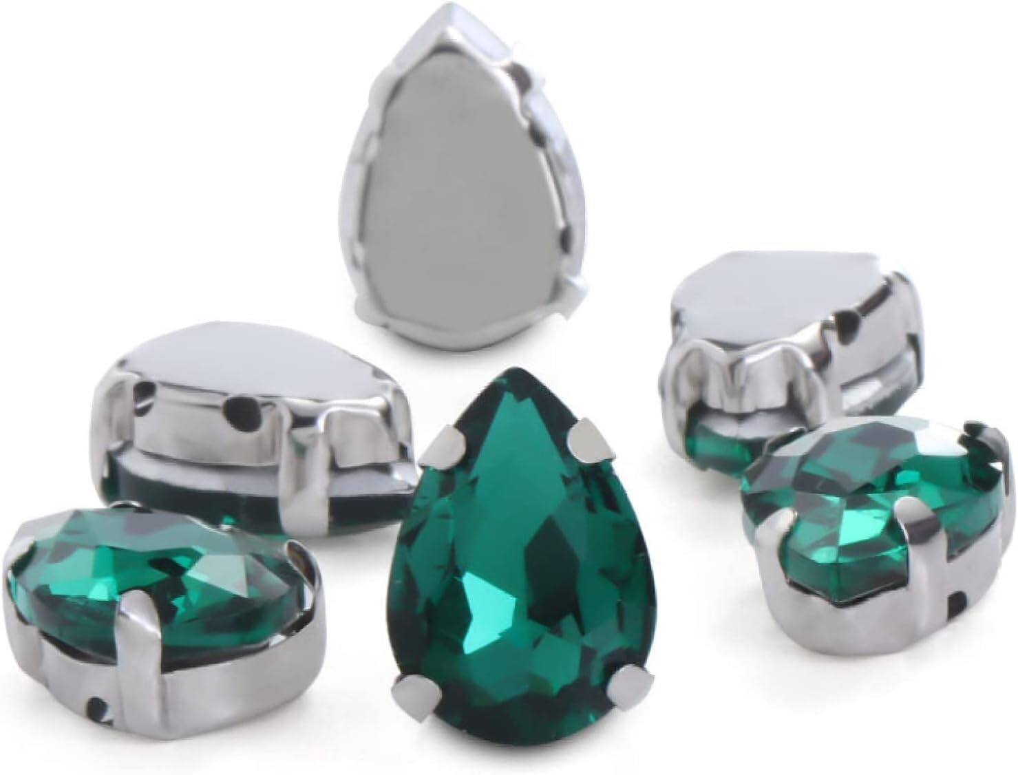 gemme da cucire, 30 pezzi di strass cristallo a goccia glitterati da cucire a mano su pietre vetro, perline diamanti for ornamenti fai te, accessori for trapano a artiglio(Green,20x30mm30pcs)