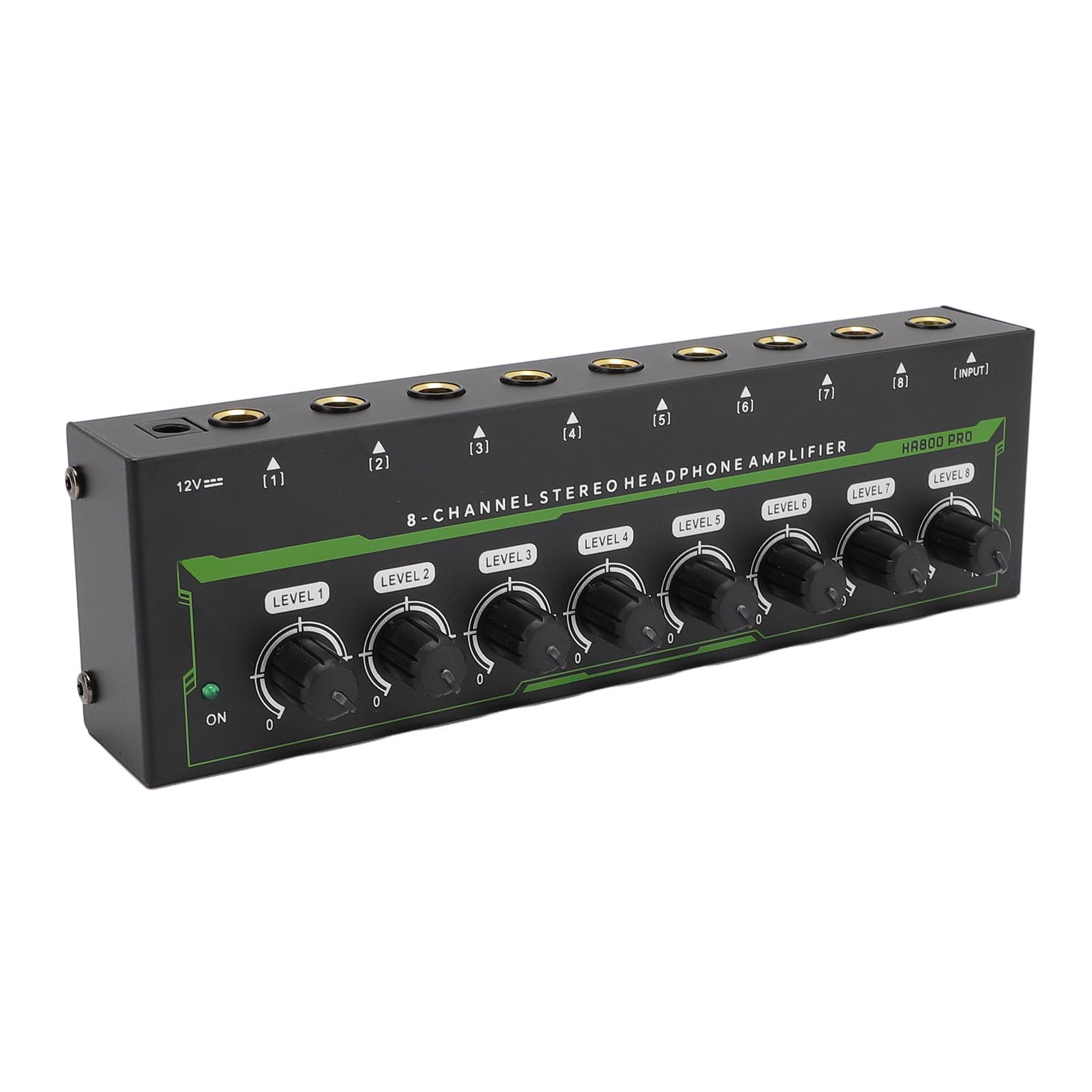Jectse Amplificatore per Cuffie a 8 Canali, Amplificatore Audio per Cuffie Stereo in Metallo con Jack da 6,35 Mm, Controllo del Volume Multi Porte Splitter per Cuffie per Studi di