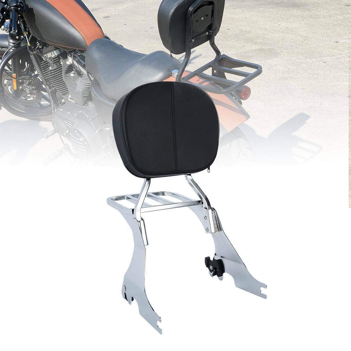 TCMT Portapacchi cromato con schienale Sissy Bar compatibile con Harley Sportster 883 XL883 2004-2022 SuperLow 2011-2019 1200T XL1200T 2014-2017 Sportster XL1200L 2006-2011 Forty Eight XL1200X 2010