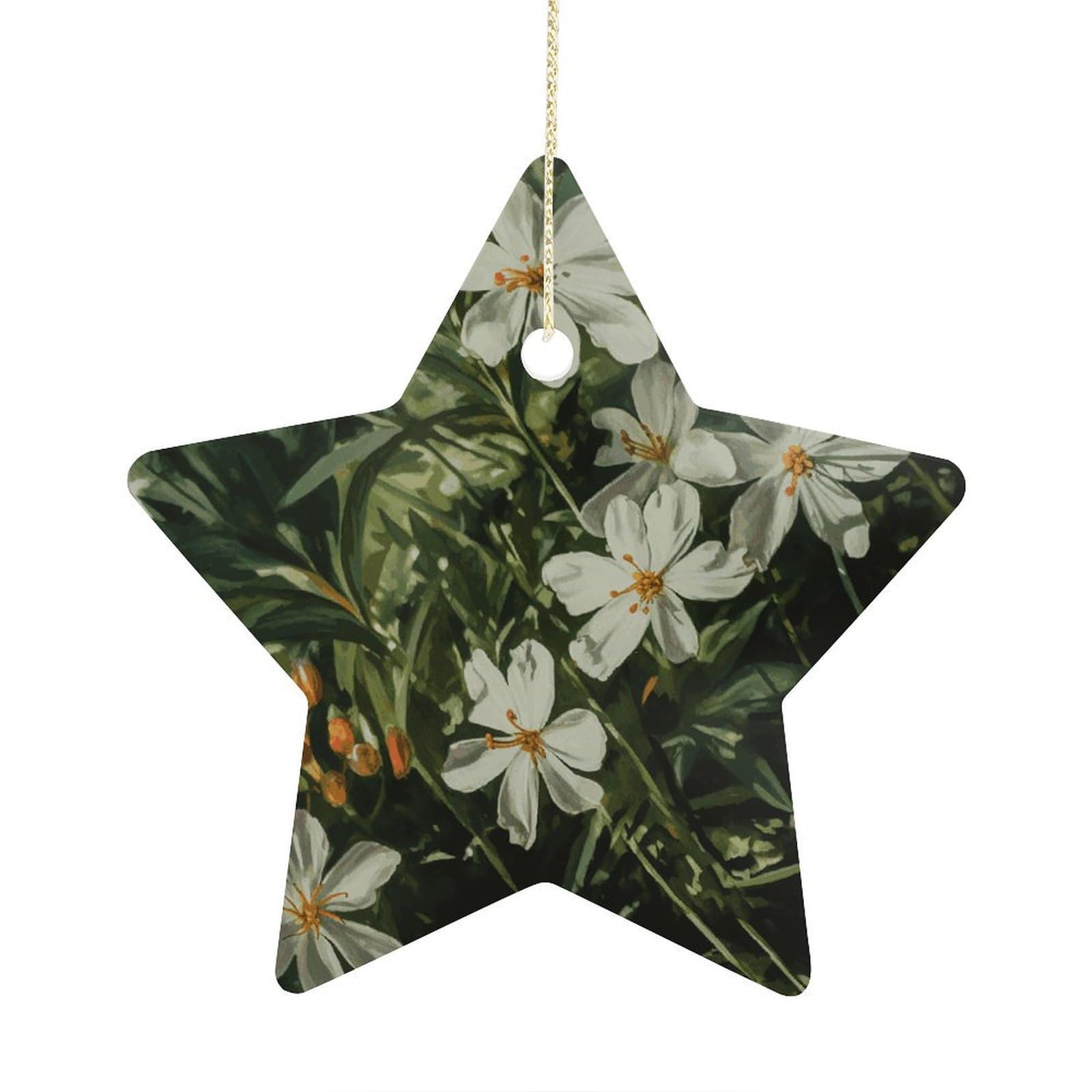 Fodpand Women's Style Flowers And Green Leaves Ornament With String, Keepsake Hanging Decorations,Ceramic Ornaments For Men Indoor Home Holiday Party Gifts