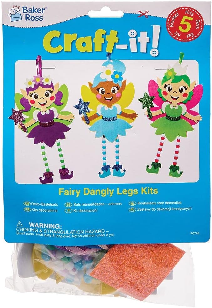 Baker Ross FC720 Foam Rubber Fairy Craft Set with Beads - Pack of 5, Crafting Supplies Set for Children for Crafts and Decorating, Ideal for Children's Birthday Crafts