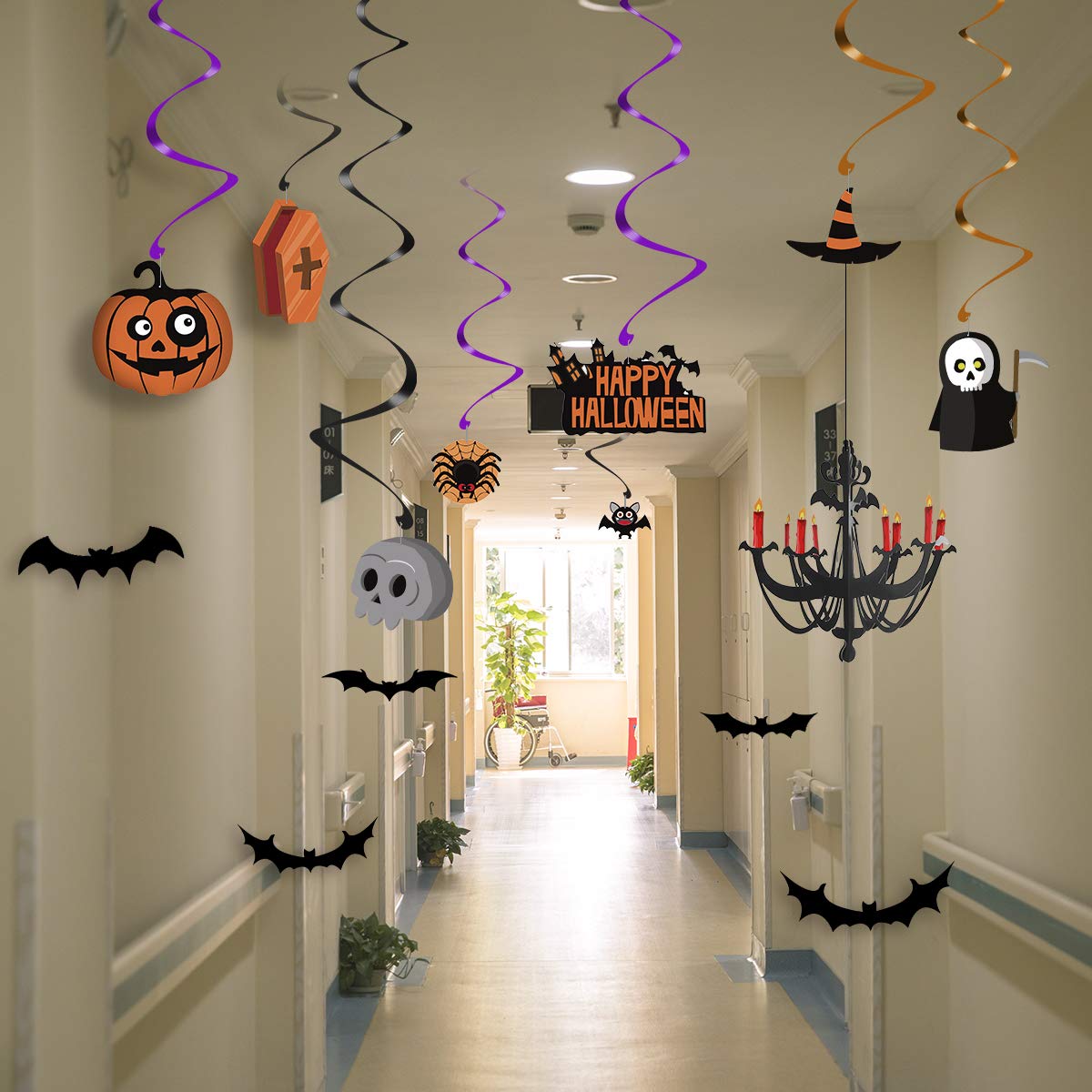 Décorations Halloween Spirales - 36 Pièces à Suspendre, Araignées, Citrouilles, Fantômes, Pour Plafond