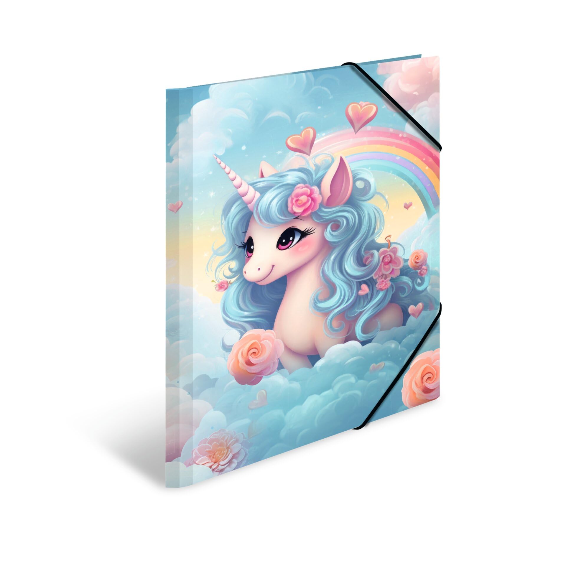 HERMA A3 Happy Unicorn Portfolio Folder, Corner Folder Made of Cardboard with Nursery Motif, Elastic Band, Inner Flaps and Inner Print for Boys, Girls and Children