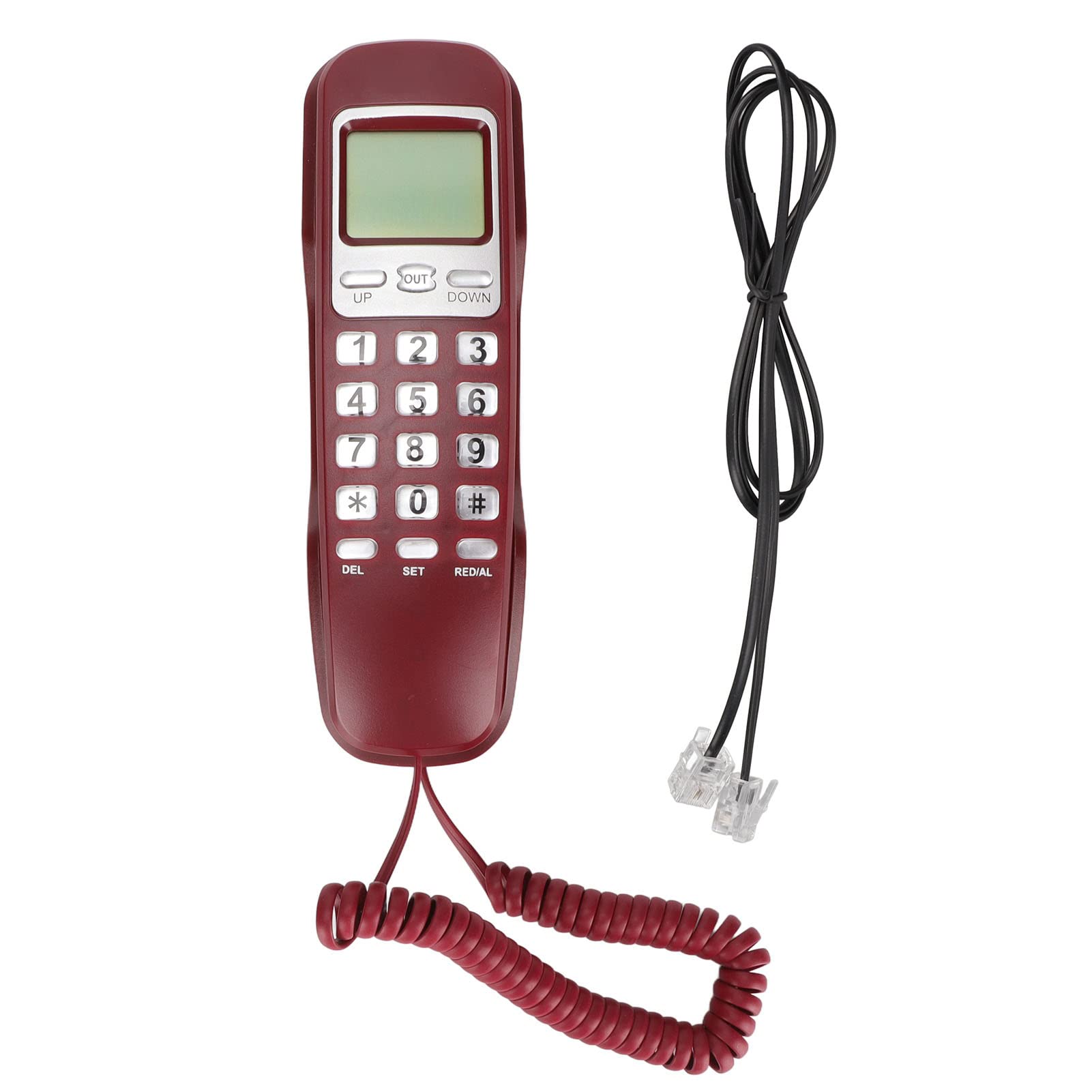 ASHATA Schnurgebundenes Telefon, Kleines Kabelgebundenes Festnetztelefon mit LCD-Display, Schnurgebundenes Telefon mit Flash-Wahlwiederholung für das Home Office(Rot)