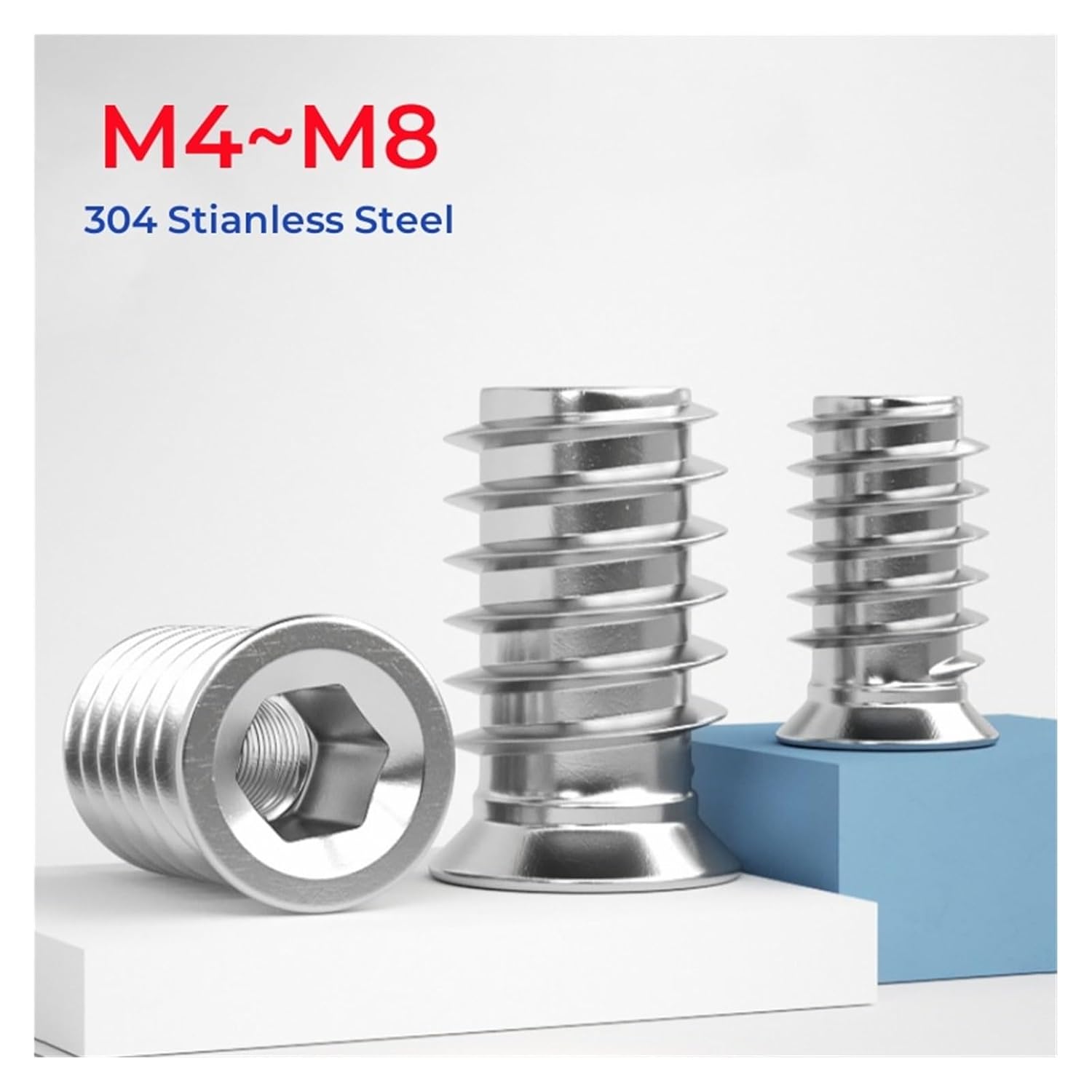 M4 M5 M6 M8 304 Stainless Steel Hex Socket Drive Insert Nuts Threaded for Office Desks, Dining Tables Or Chairs, Stairs(M8x15mm-5pcs)