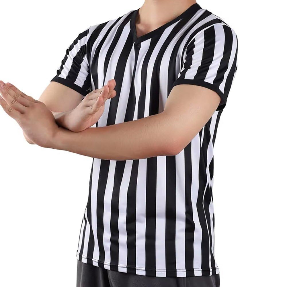 Chemise D'arbitre À Rayures pour Hommes, Uniforme D'arbitre, Maillot De Sport À Col en V, Costume D'arbitre Officiel pour Arbitre De Basket-Ball De Football