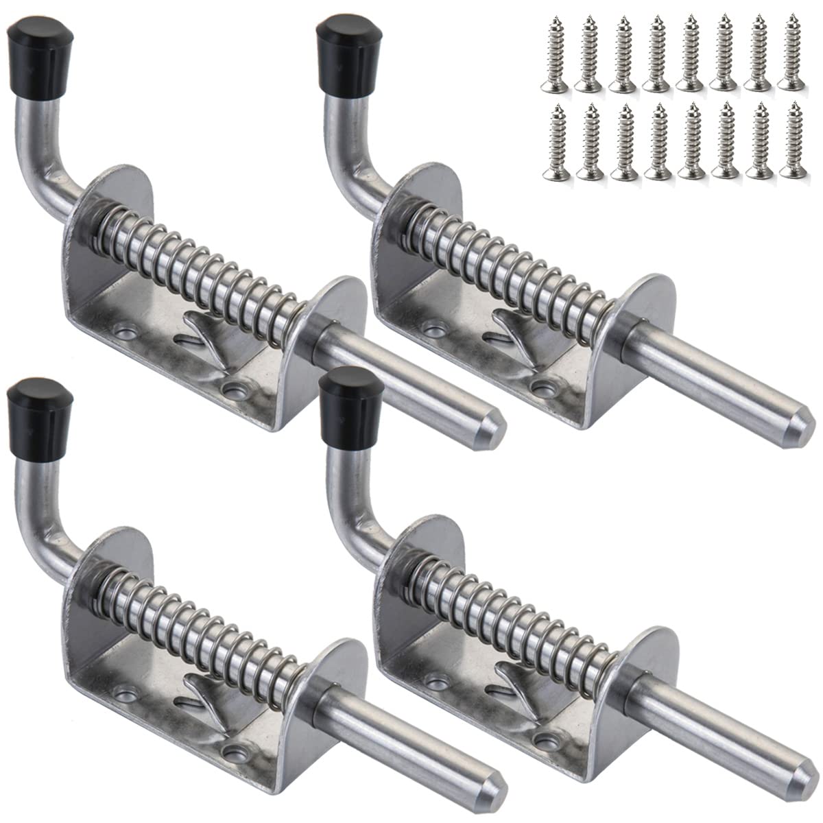 5 Inch Spring Latch Pin Stainless Steel Barrel Bolt Spring Loaded Locking Latch for Trailer Gate, Barn Door, Garage, Shed 4-Pack (Screws Included)
