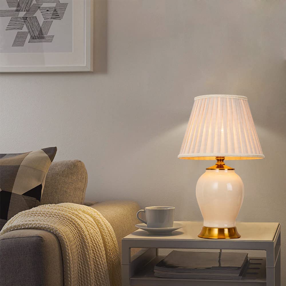 Mengjay Lampada da tavolo salotto lampada Vintage,Ceramica Lampada da scrivania,E27 Lampada comodino per camera da letto, studio, comodino, scrivania(lampadine non incluse) (Bianco)