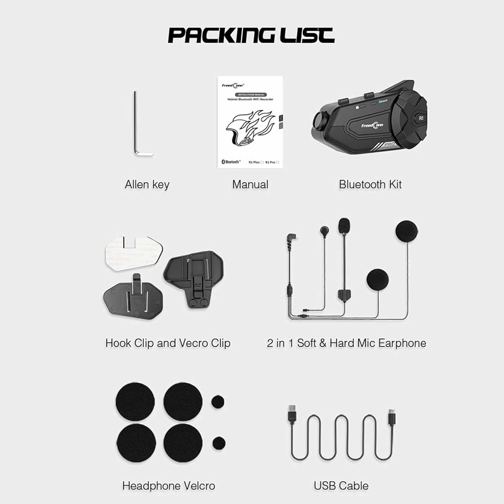 FreedConn R1 Bluetooth インカム 1080p Amazon.com: FreedConn R1 Plus Motorcycle Helmet Bluetooth