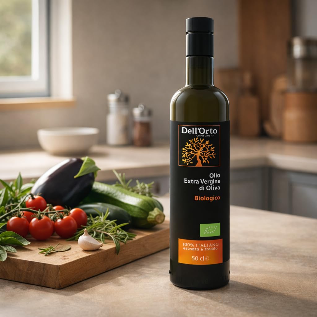 Dell'Orto USDA Organic Extra Virgin Olive Oil (500ml) | Gold Medalist NYIOOC 2025 | Sustainably Farmed, Cold Pressed Italian Olive Oil | Harvest Date, Dark Glass Bottle | 16.9 fl oz