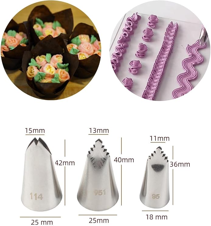 #95, #951, #114 Leaf Piping Tip Set for Delicate Leaf Details, Floral Designs, and Elegant Cake Borders