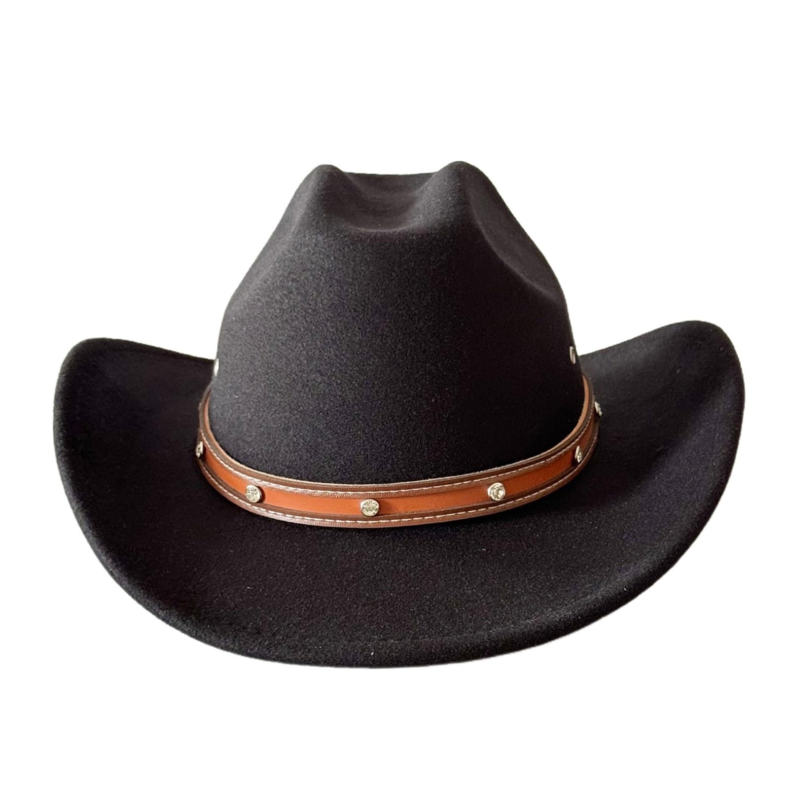 Cappello da Cowboy Vintage in Stile Western, Unisex, in Feltro, a Tesa Larga, con Cinturino in Pelle e Cinturino Regolabile for Il Mento