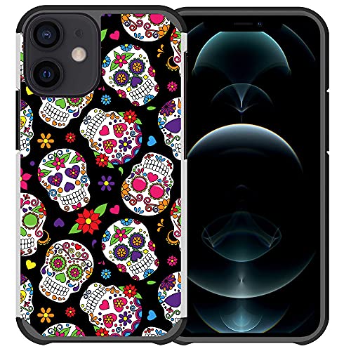 Cass Creations Case for Apple iPhone 12 Mini, Dual Layer Shock Proof Bumper Protective Phone Cover - Sugar Skull