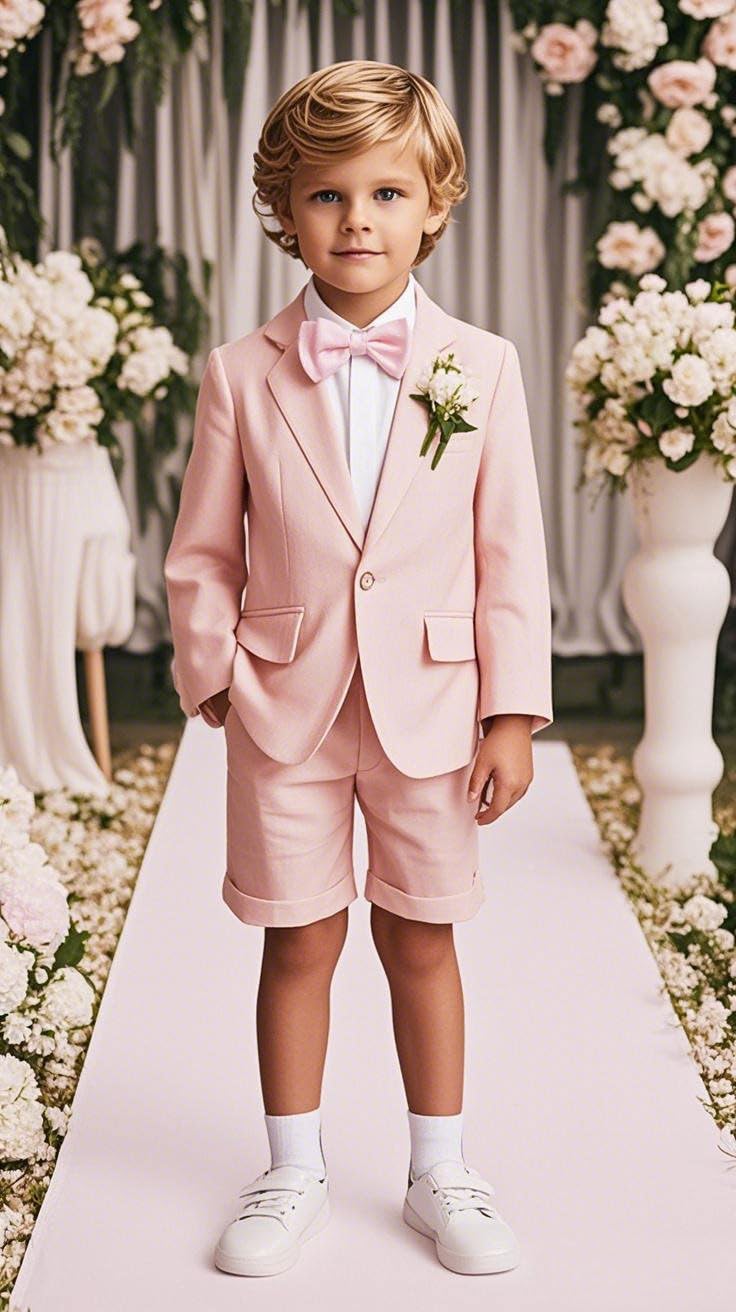 2 PC Boys Linen Suit One Button Blazer Short Pants Set for Summer Wedding Boys Formal Outfit