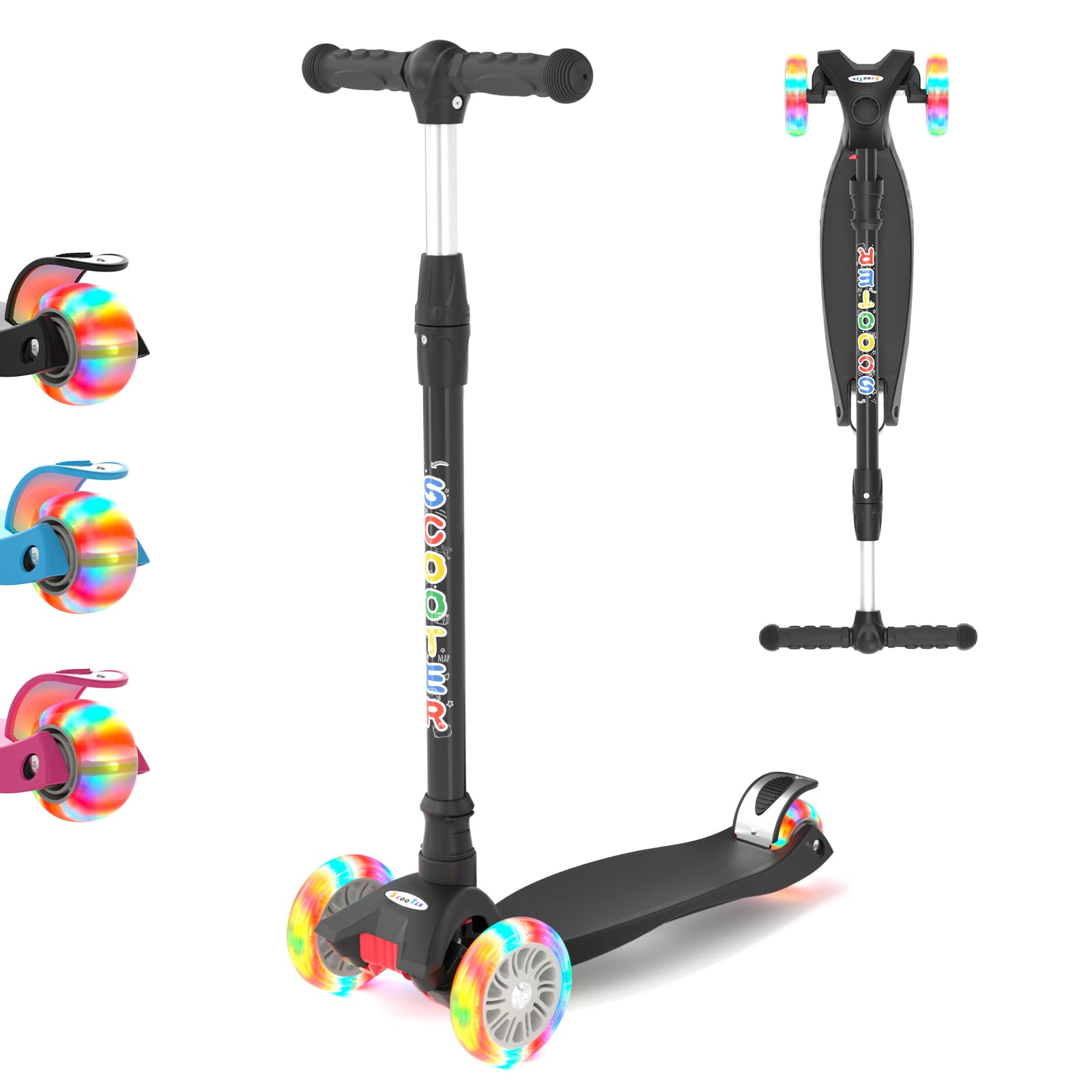 KORIMEFA 3 Wheel Kids Scooter Kick Scooter for Boys and Girls Toddler scooter with Adjustable Height, Lean to Steer, Flashing Light Up Wheels, Aged 3 to 12 years