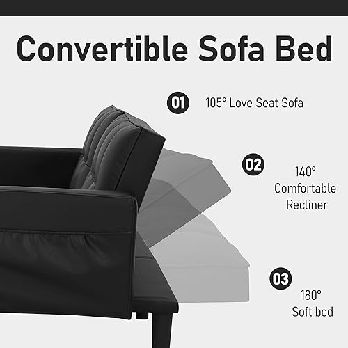 Miniatura 3 de AVAWING Sofá cama tipo futón, moderno tapizado de cuero con respaldo ajustable, brazos y patas de nailon de alta resistencia para sala de estar,