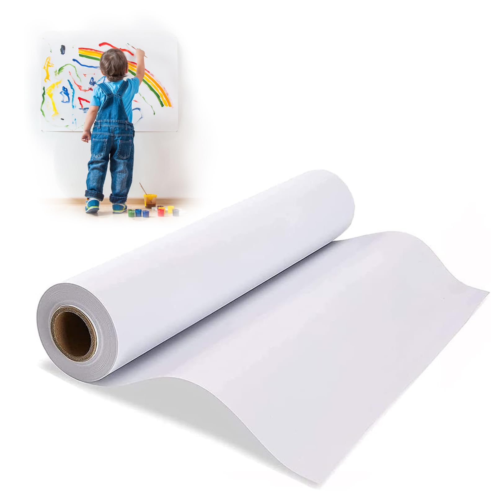 OneAndesWhite Drawing Paper Roll, Easel Paper Roll 45cm*30m, Without Glue, Blank Coloring Roll for Paints, Wall Art, Fadeless Bulletin Board Paper, Gift Wrapping Paper and Kids' Crafts