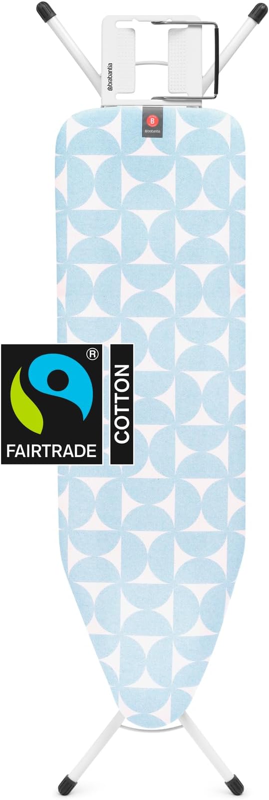 Brabantia - Ironing Board B - with Steam Iron Rest - Medium & Foldable - Adjustable Height - Non-Slip Feet Cotton Cover - Child & Transport Lock - Fresh Breeze - 124 x 38 cm
