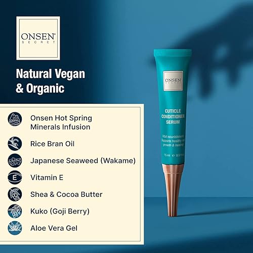 Miniatura 6 de Onsen Secret Crema acondicionador de cutículas de 0.5 onzas líquidas + bloque profesional de pulidor de uñas. Aceite para cutículas que calma,