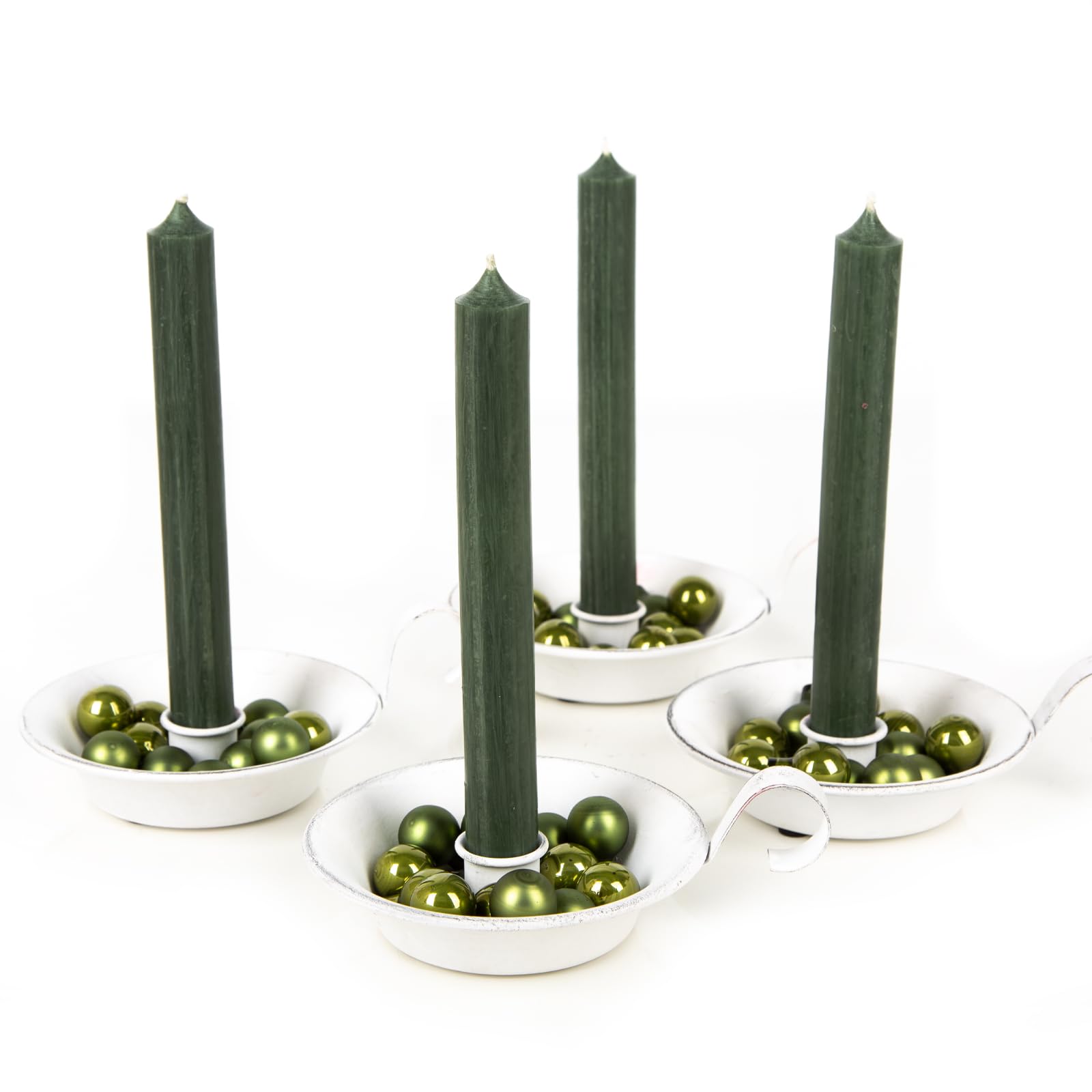 Logbuch-Verlag Decoración navideña verde y blanco, 4 candelabros con velas de varilla, decoración de mesa, regalo para Navidad, 10 x 28 cm