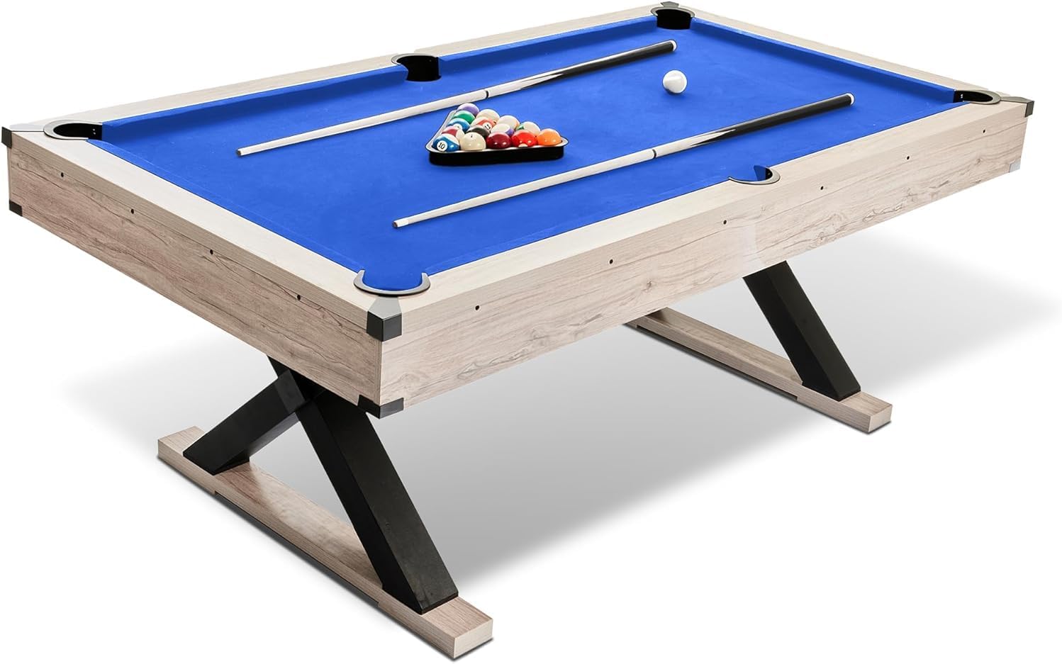 7 FT Billiard Table Set with 2 Cues, Ball Set, Cue Rack and Cleaning Brush，Exquisite Design, Complete Accessories, Sturdy Construction, 84" L x 46.5" W x 32.7" H