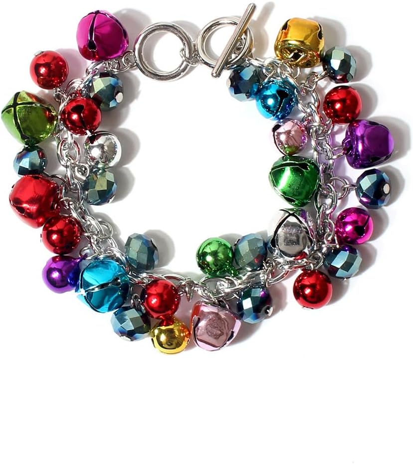Colorful Jingle Bell Christmas Red Green Cute Ornament Ball Chain Bracelet for Women - Tinkle Bells Holiday Festival Xmas Party Costume Accessories Bracelets Cute OT Buckle Clasp Jewelry Present