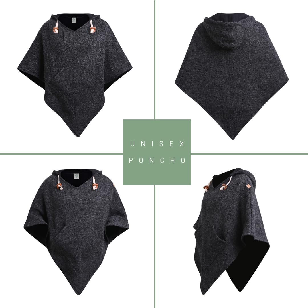 virblatt - Poncho Men & Women | Wool & Fleece | Unisex Hooded Winter Wool Poncho Men Warm S - XXL - Image 4