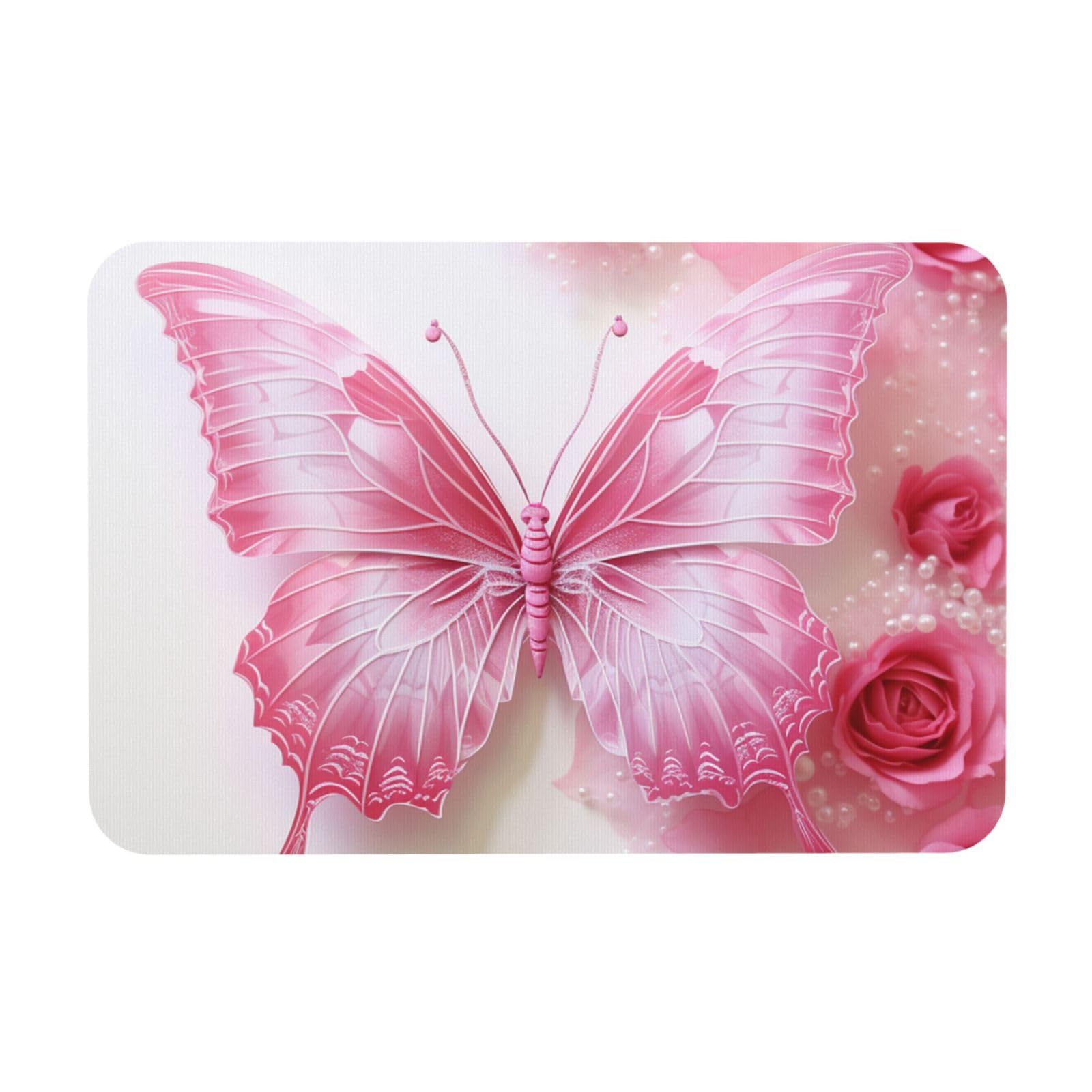 Tapis de bain en pierre super absorbant papillon blanc 60x40 cm