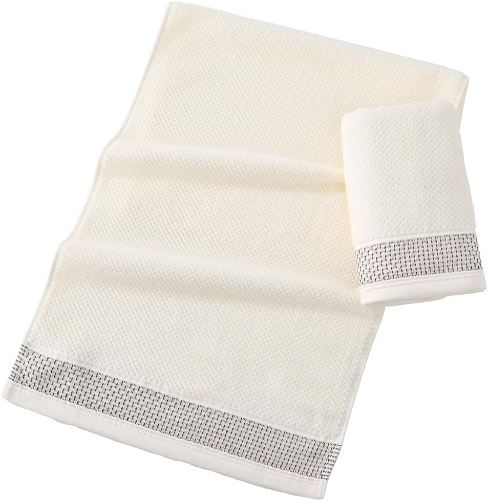 sense gnosis White Hand Towel Set of 2 Textured Terry Clusters with Woven Border Decorative 100% Cotton Super Soft Highly Absorbent Hand Towel for Bathroom 13 X 29 Inch - Image 6