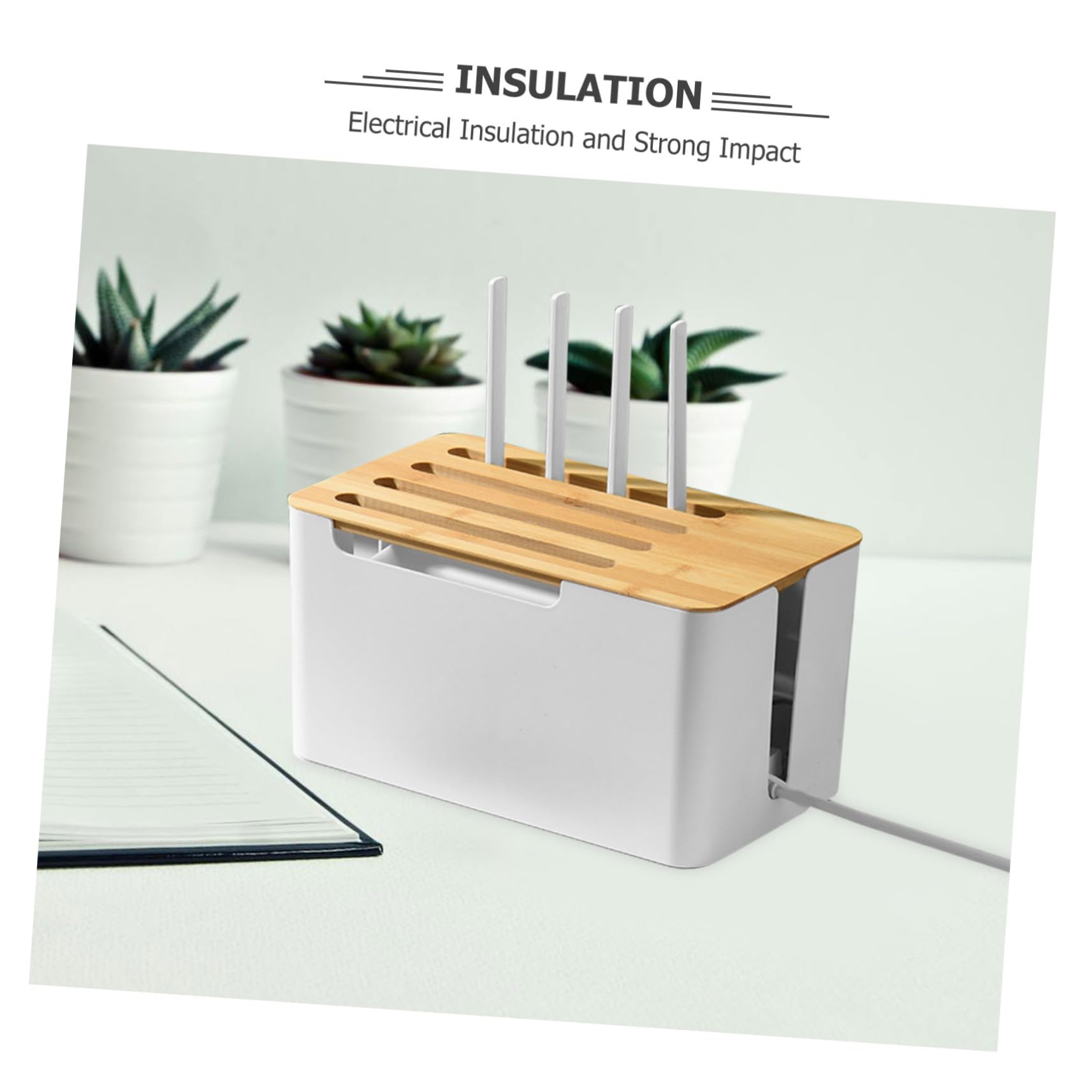 Operitacx Caja de Almacenamiento para Cables y Enchufes Organizador de Cables Hogar Caja de Regleta con Tapa de Bambú para Mesitas de Noche y Decodificadores