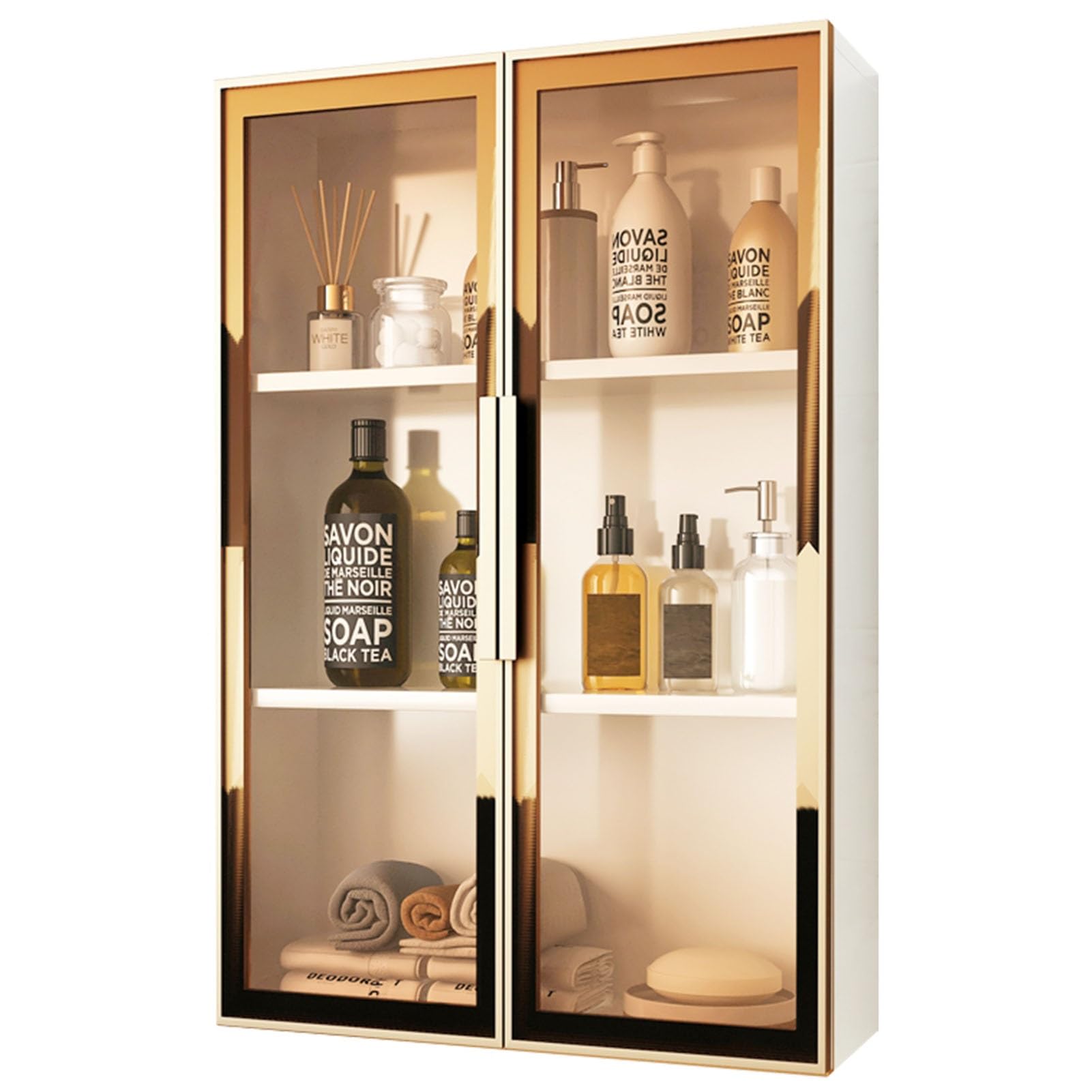 Botiquín de metal con puerta de vidrio ideal para organizar la cosmética en el baño