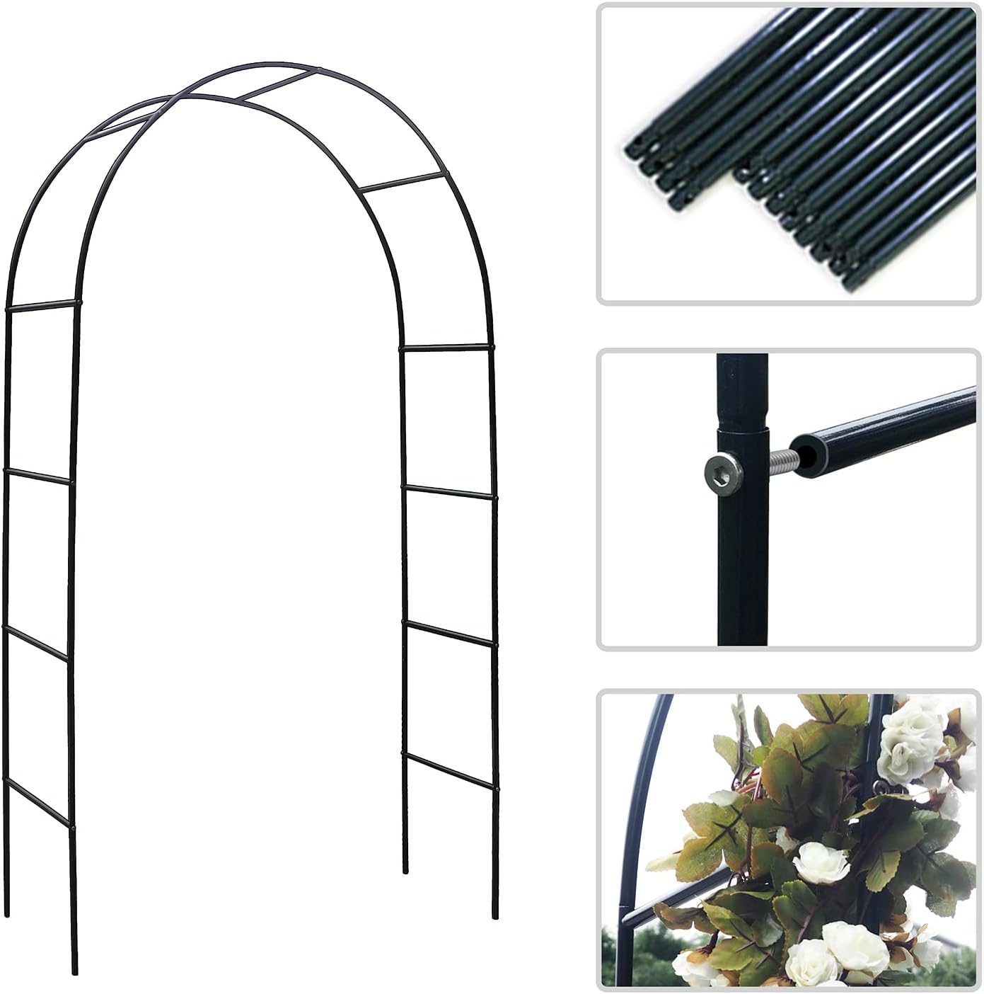 Garden Arch, Garden Arbor, Outdoor Flower Garden Arch Trellis, Durable Steel Garden Arbor for Climbing Plants, Wedding Decoration, 7'8" H x 4'5" W, Dark Green